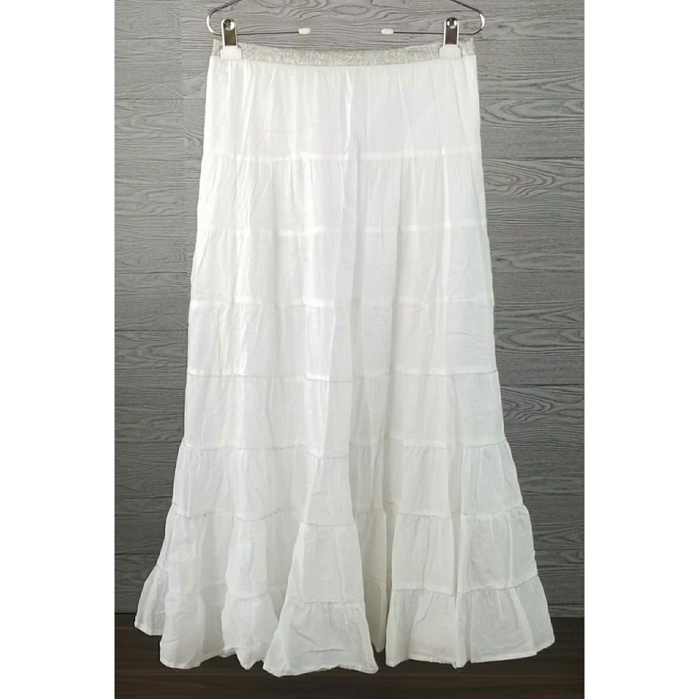 CYNTHIA VINCENT // boho peasant silver beaded tiered maxi skirt - Picture 5 of 16
